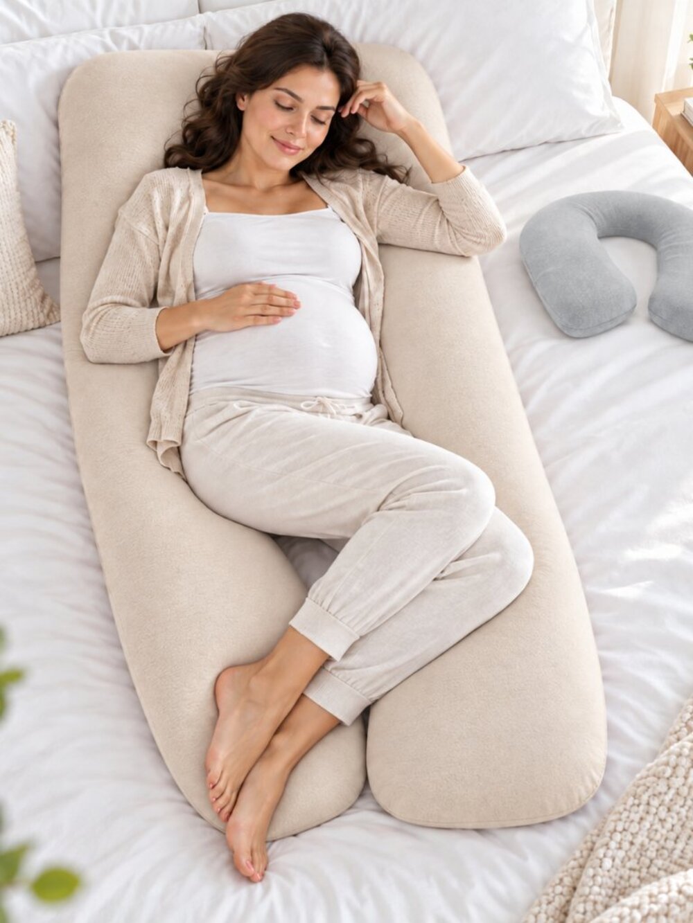 MSRP $85 – Bloom & Bond Pregnancy Pillow + Travel Pillow Set – BEIGE – NIB